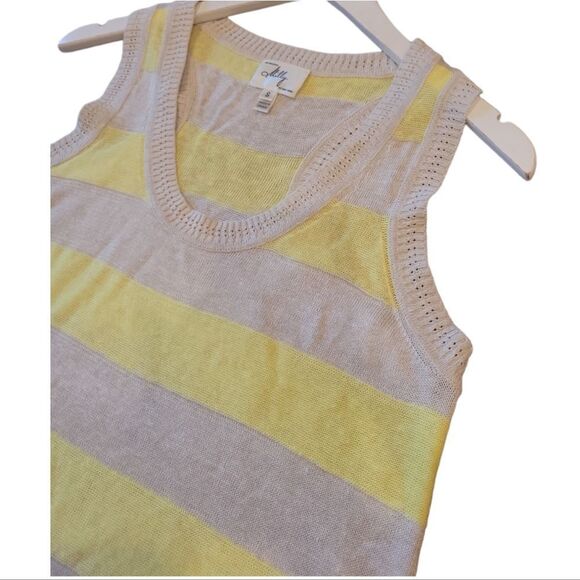 NWOT Milly New York Beige Tan Yellow Striped Linen Knit Sleeveless Top Blouse S - Picture 6 of 15